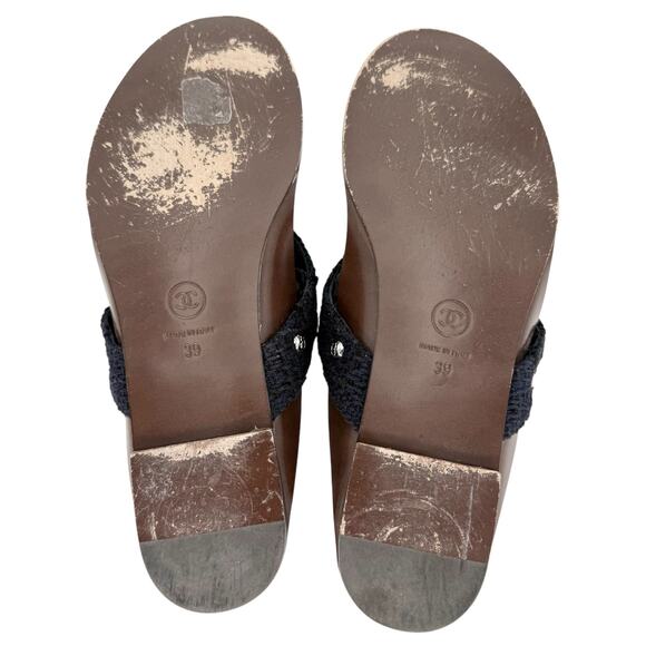 CHANEL Interlocking CC Logo Quilted Thong Sandals EU 39 US 8.5-9 Navy Blue Flats - Picture 6 of 15